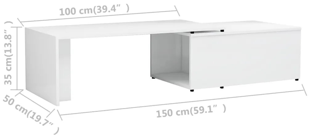 Mesa de centro 150x50x35 cm contraplacado branco brilhante
