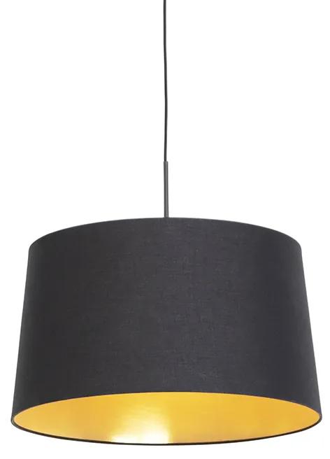 Candeeiro de suspensão com abajur de algodão preto com 50 cm ouro - Combi Clássico / Antigo