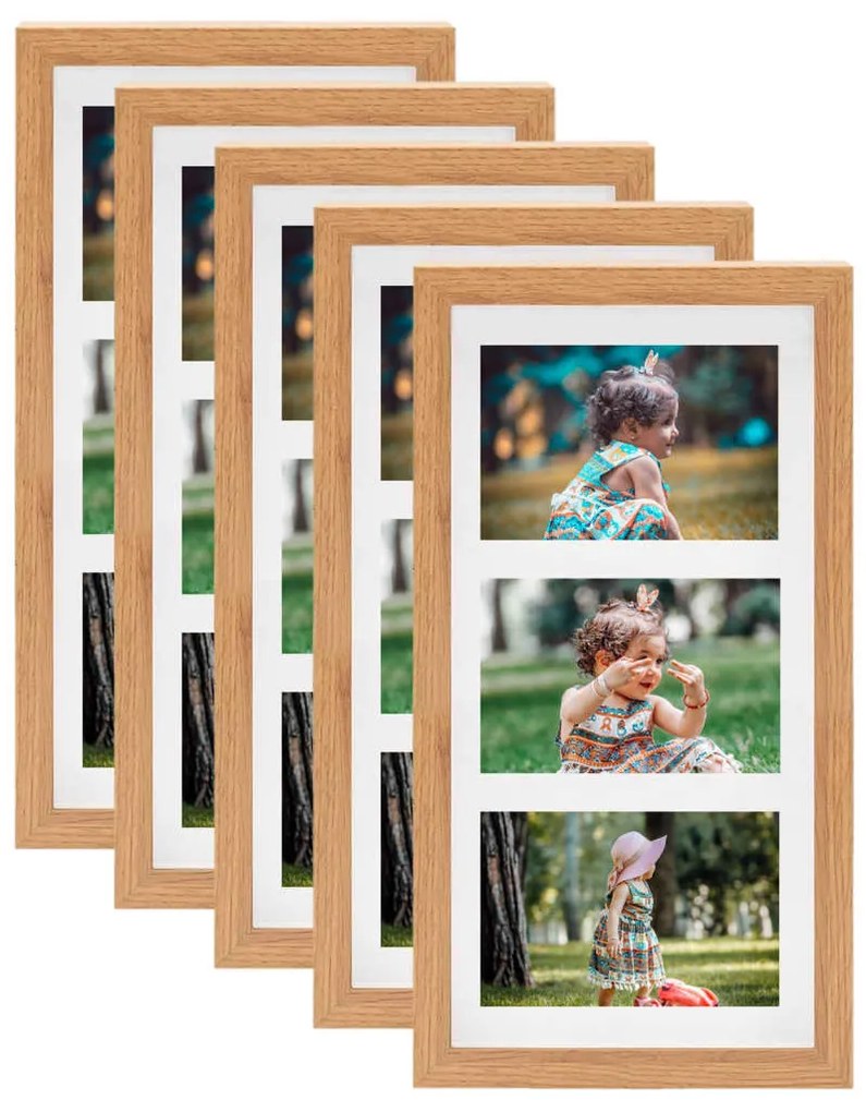 332705 vidaXL Molduras 3D 5 pcs 18x35 cm p/ foto de 3x(10x15 cm) cor carvalho