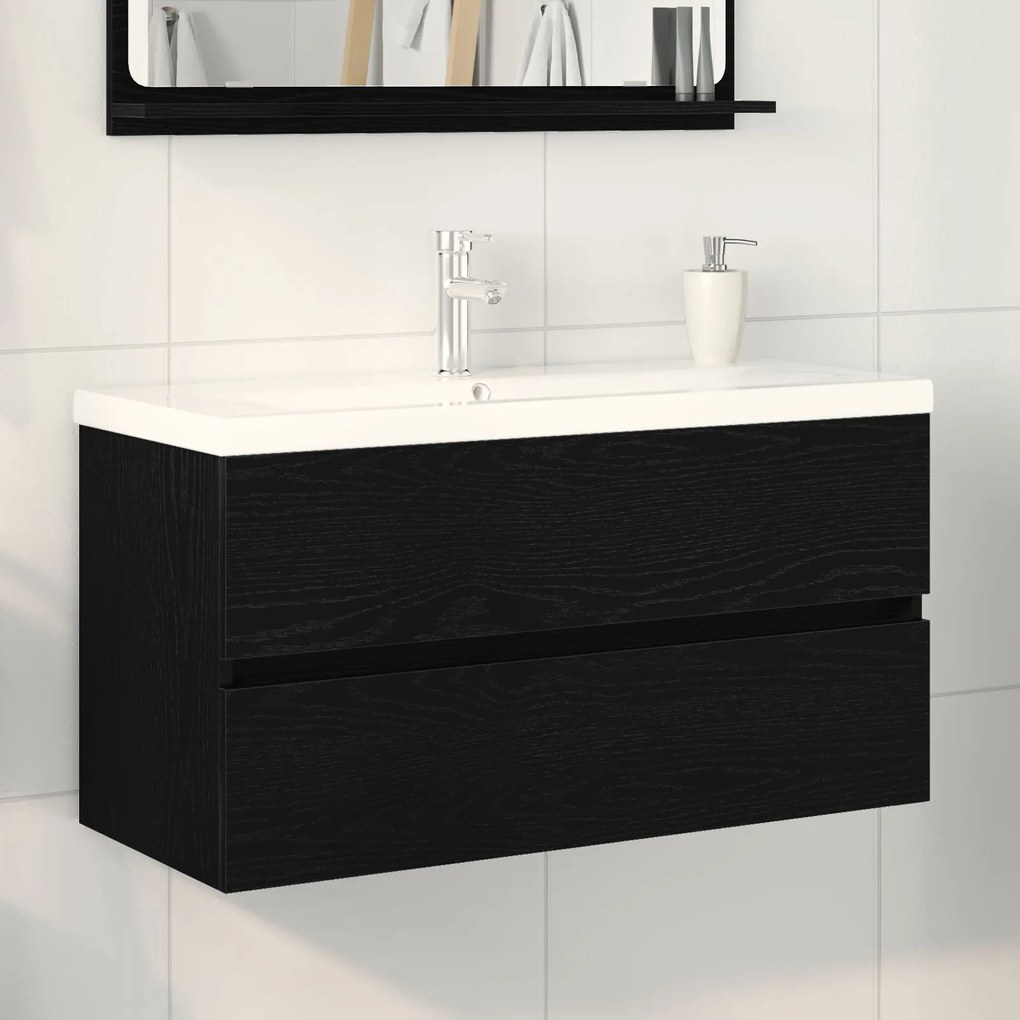 Gabinete de Lavabo vidaXL com Cuba Embutida Carvalho Preto Madeira Eng