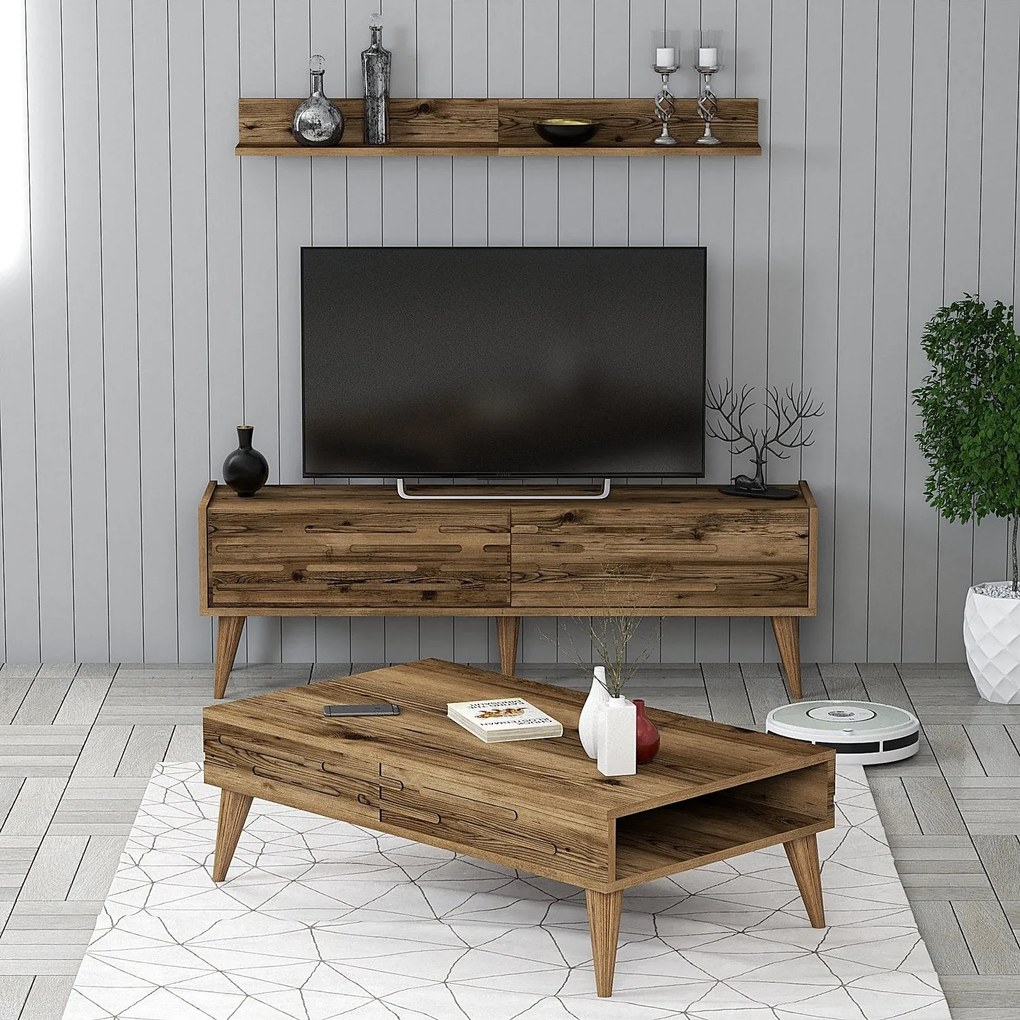 Conjunto de Mobiliário de Sala Valensiya – Nogueira – Móvel TV 140x35x