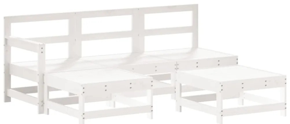 5pcs conjunto lounge jardim c/ almofadões madeira maciça branco