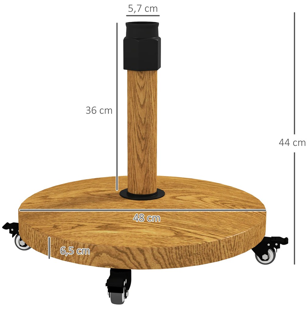 Base para Chapéu de Sol Redonda com Rodas Base para Chapéu de Sol com Preenchimento de Cimento 24,5 kg Ø48x44 cm Madeira