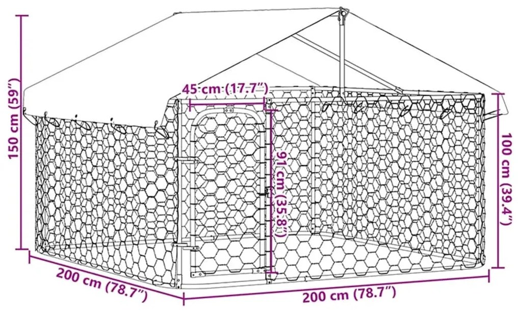 Canil de exterior com telhado 200x200x150 cm