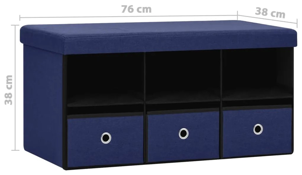 Banco de arrumação dobrável 76x38x38 cm linho falso azul