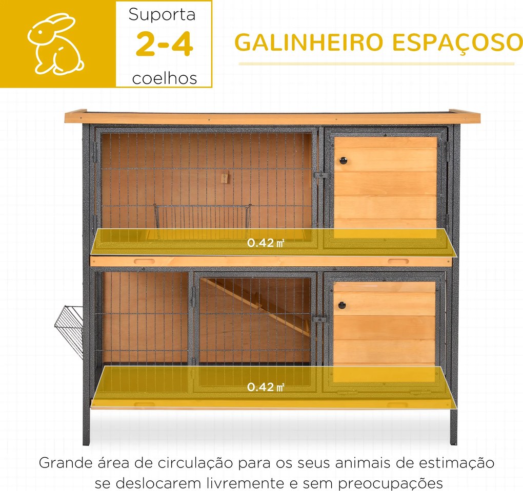 Coelheira de Madeira de 2 Níveis com Teto Asfáltico Rebatível e Rampa para Exterior 122x50x101 cm Madeira e Preto
