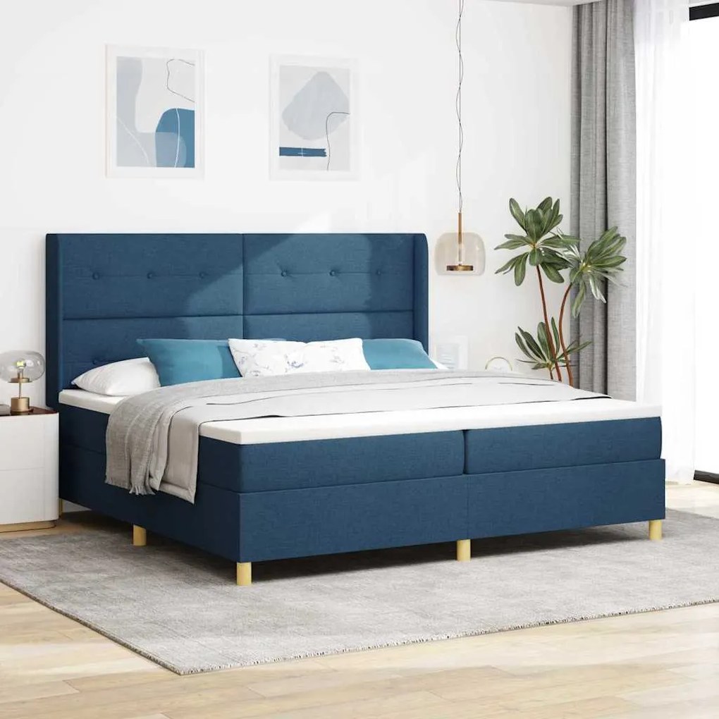 vidaXL Cama Box com colchão com cabeceira Azul 140 x 200 cm tecido