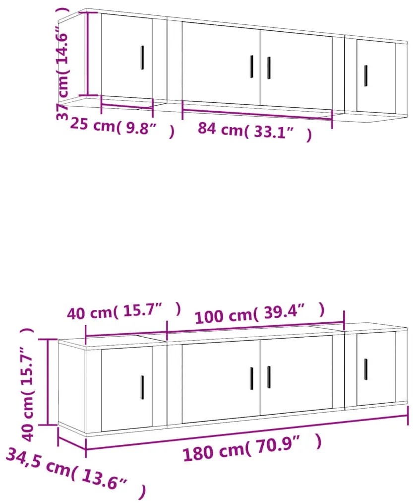 6 pcs conjunto móveis de TV madeira processada branco brilhante