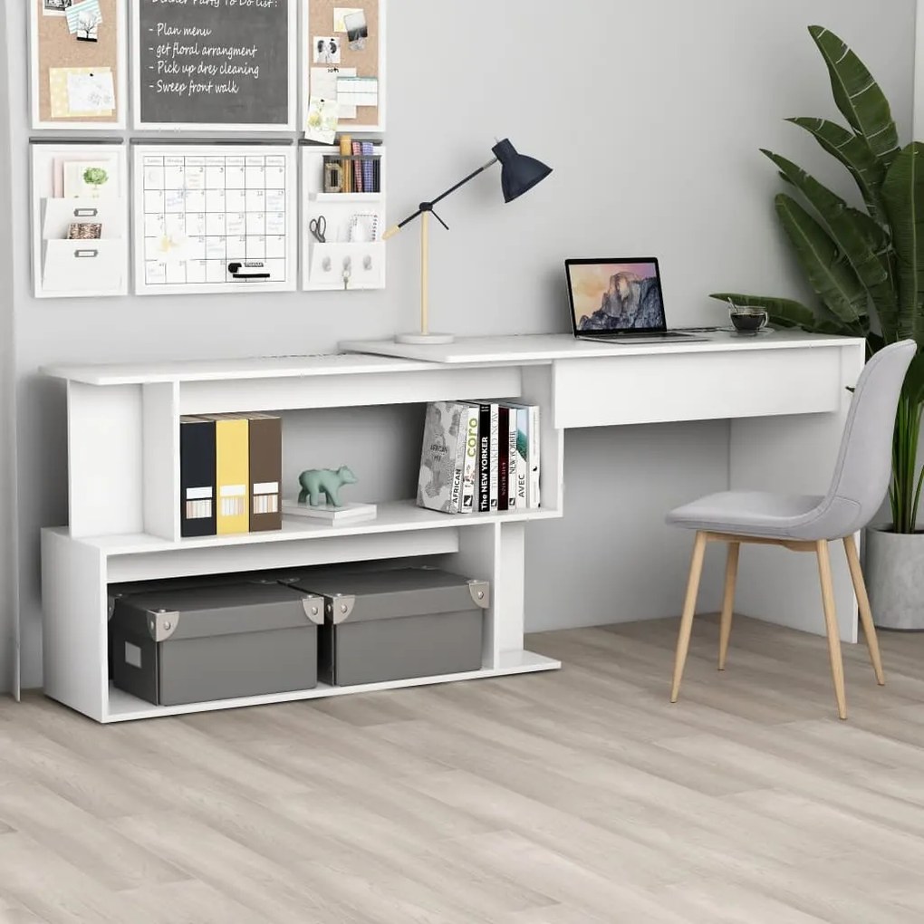801098 vidaXL Secretária de canto 200x50x76 cm contraplacado branco