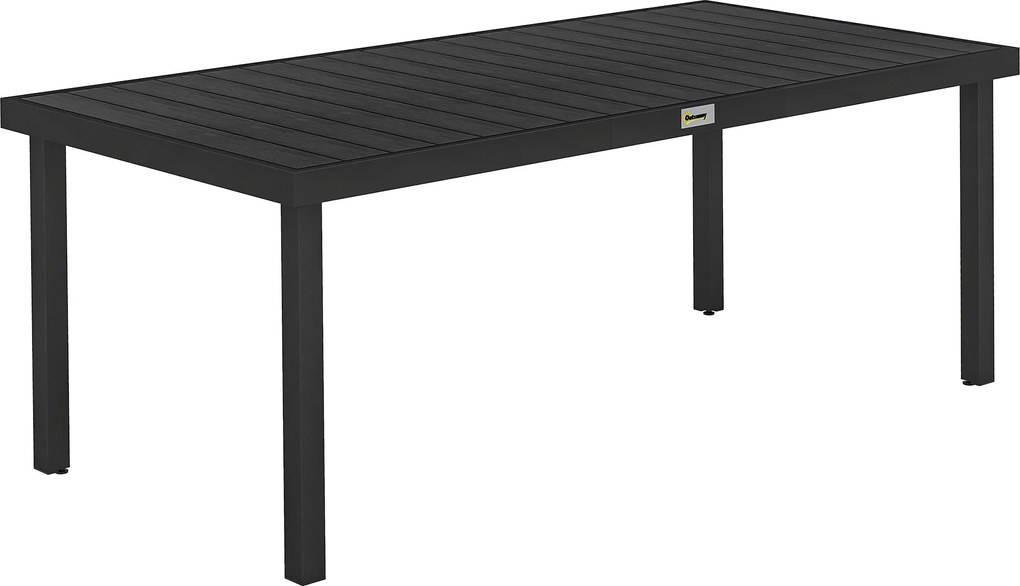Outsunny Mesa de Jardim Retangular para 8 Pessoas com Bancada de Ripas e Estrutura de Alumínio 190x90x74 cm Preto | Aosom Portugal