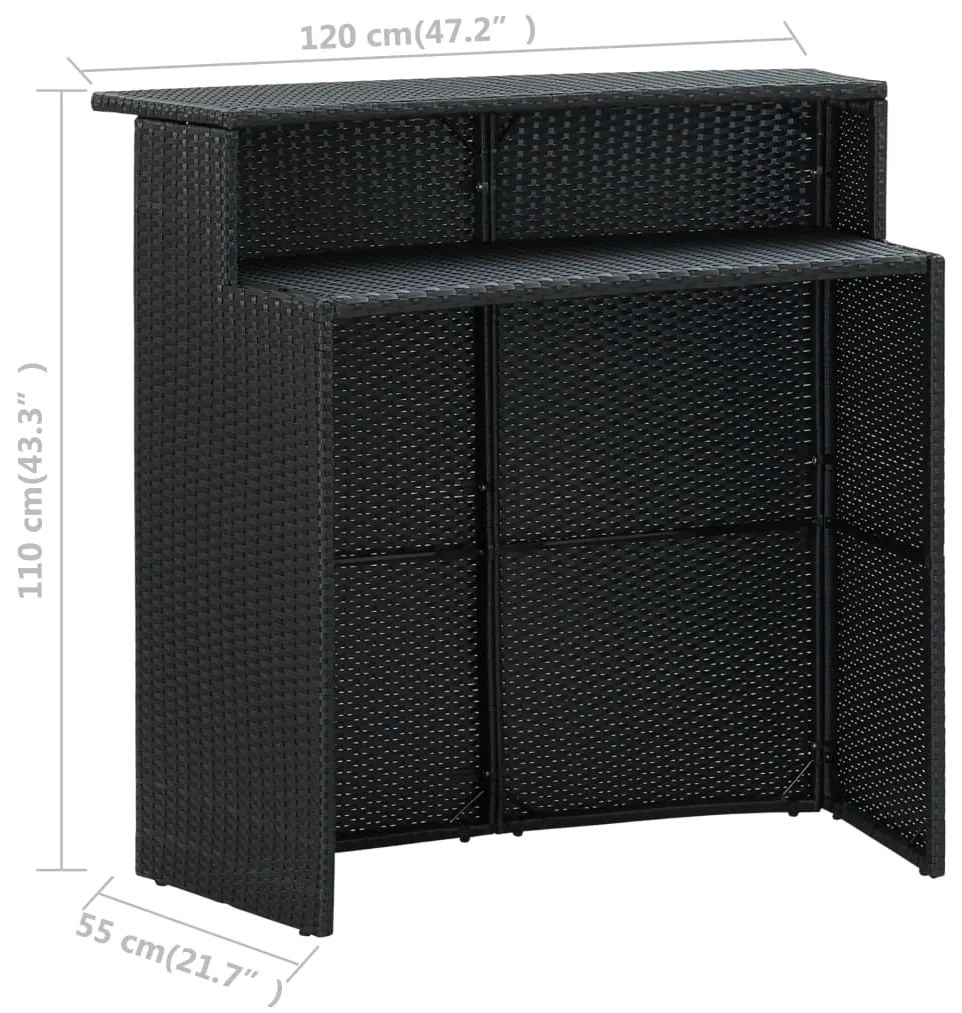 3 pcs conjunto de bar para jardim com almofadões preto
