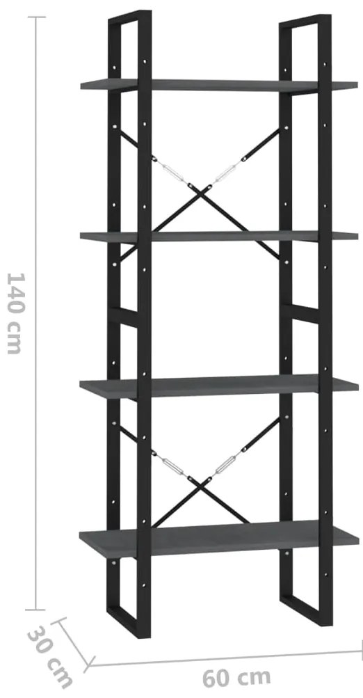 Estante com 4 prateleiras 60x30x140 cm pinho maciço cinzento