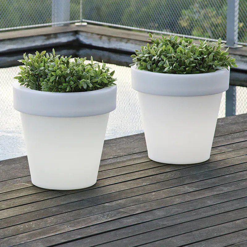 VASO REDONDO GRANDE MAGNOLIA 80 CM COM LUZ LED RGB SOLAR + BATERIA RECARREGÁVEL HOTEL, CASA, JARDIM, RESTAURANTE, BAR