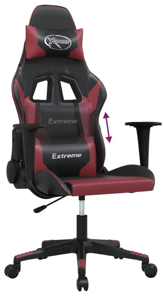 Cadeira gaming massagens couro artificial preto/vermelho tinto