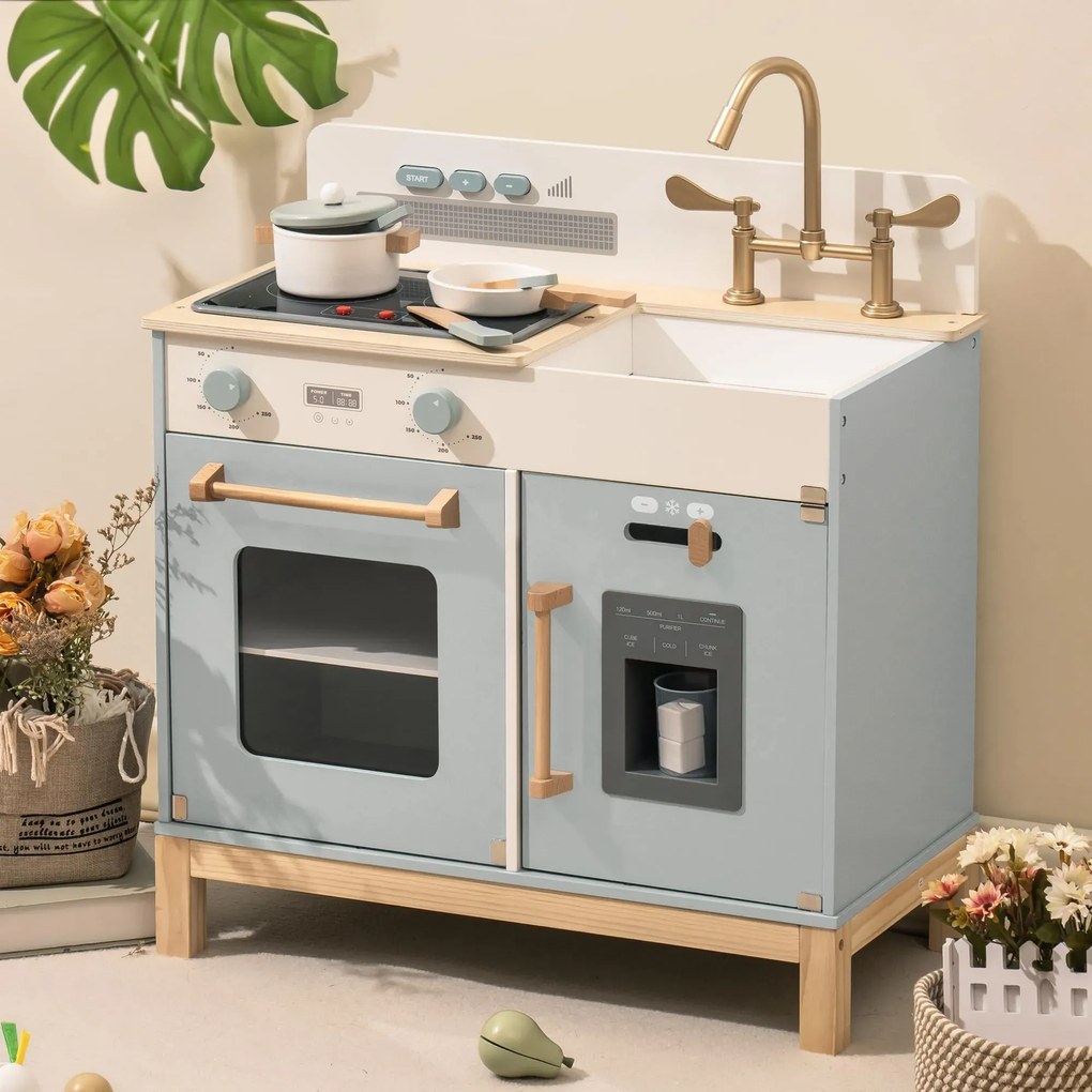 Cozinha de madeira Brincar infantil Montessori 58 x 29 x 62 cm Azul