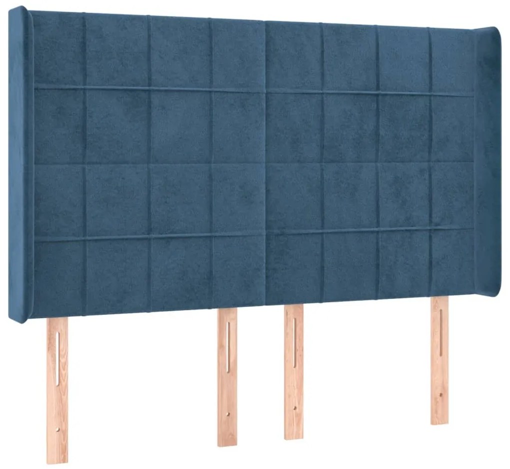 Cama box spring c/ colchão/LED 140x190 cm veludo azul-escuro