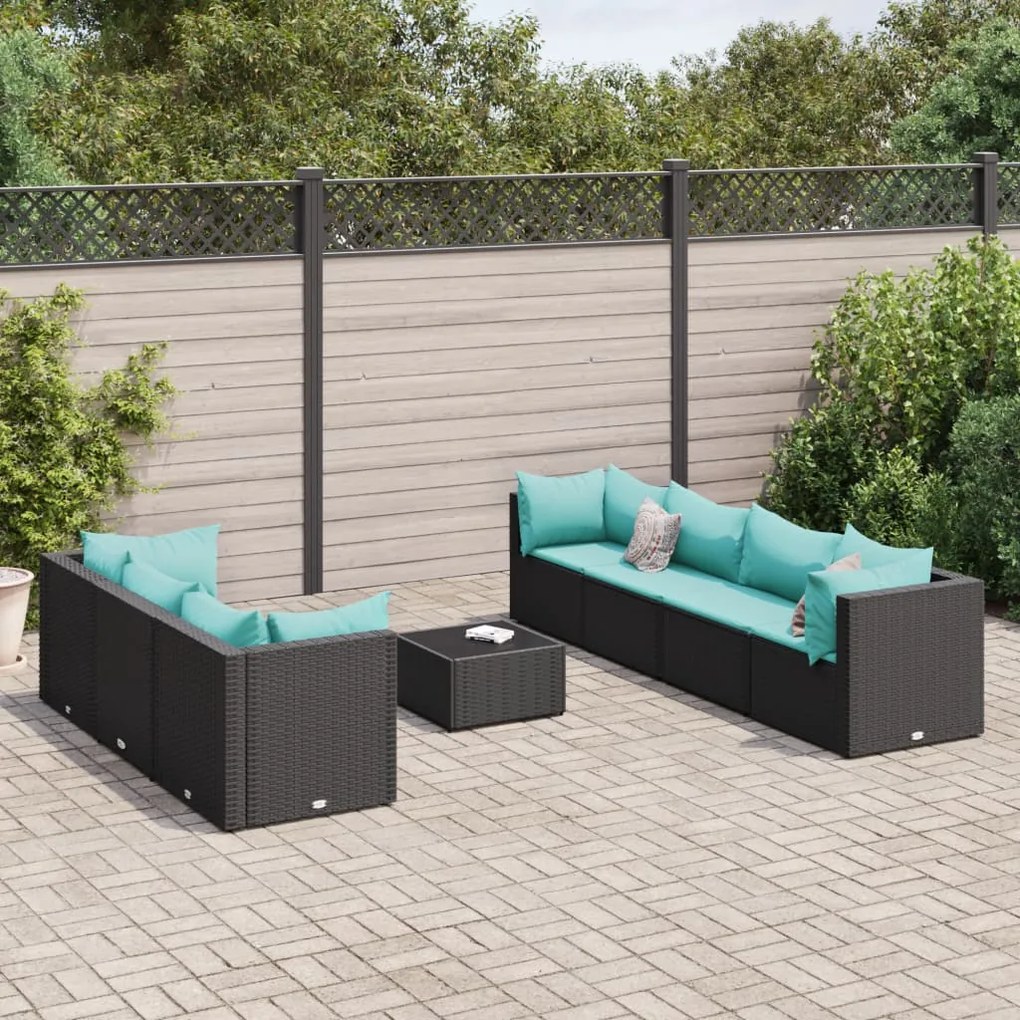 vidaXL 8 pcs conjunto lounge de jardim c/ almofadões vime PE preto