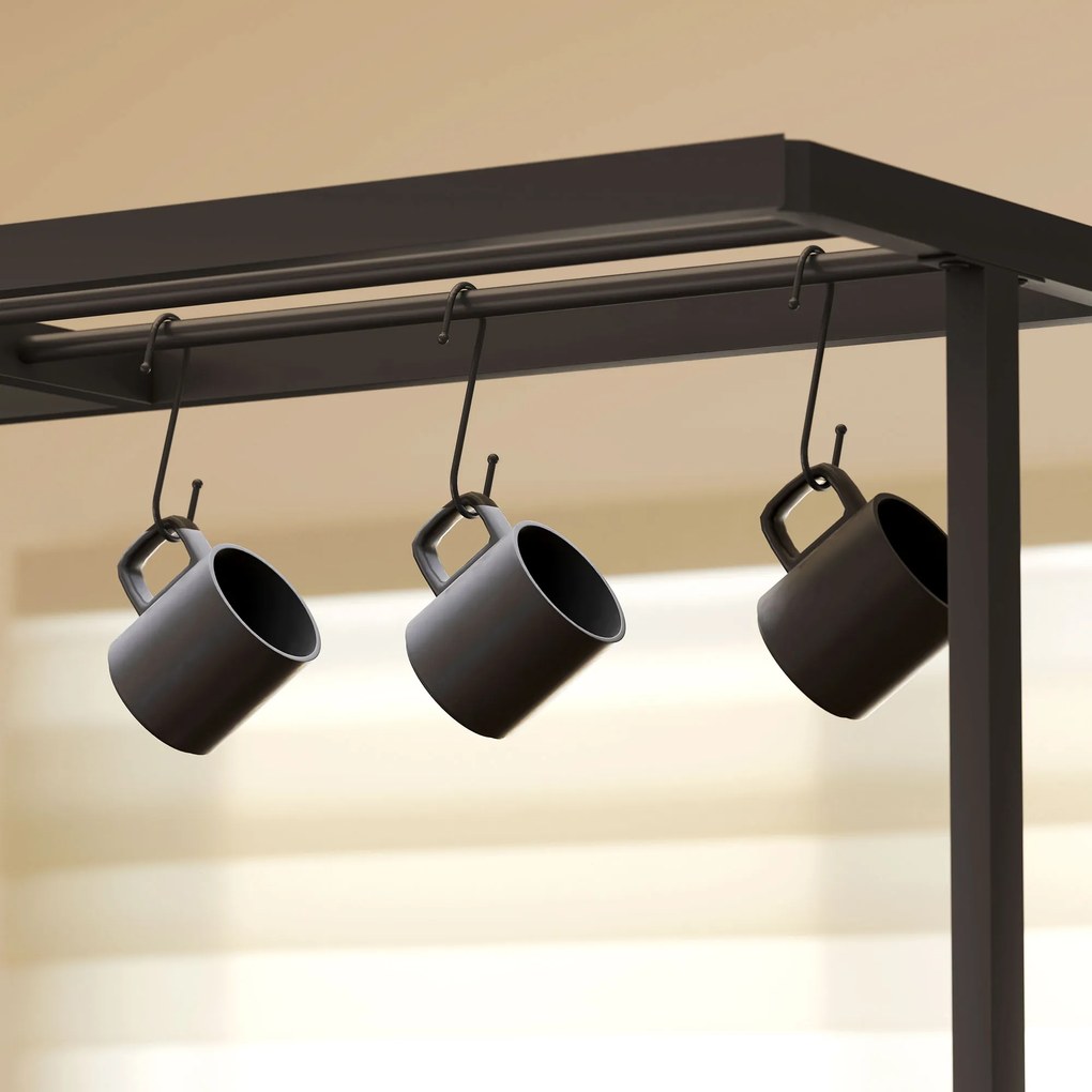 Estante de Cozinha com Tomada de Corrente (BANCOS NÃO INCLUIDOS) Estilo Industrial com Prateleiras Ganchos Móvel Auxiliar 116x70x182 cm Castanho rústi