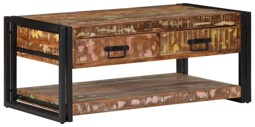 Mesa de centro multicor 90x50x38 cm madeira maciça recuperada