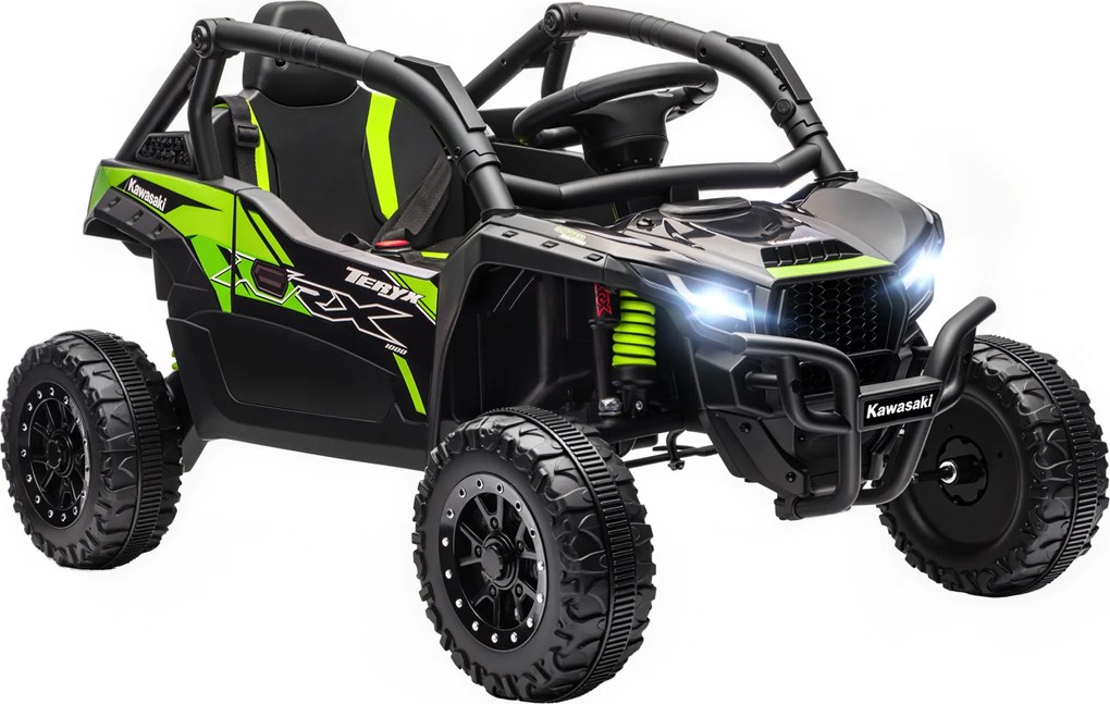 Carro Elétrico para Crianças 12V Kawasaki Teryx KRX 1000 com 2 Motores Faróis e USB 100x64x56 cm Preto