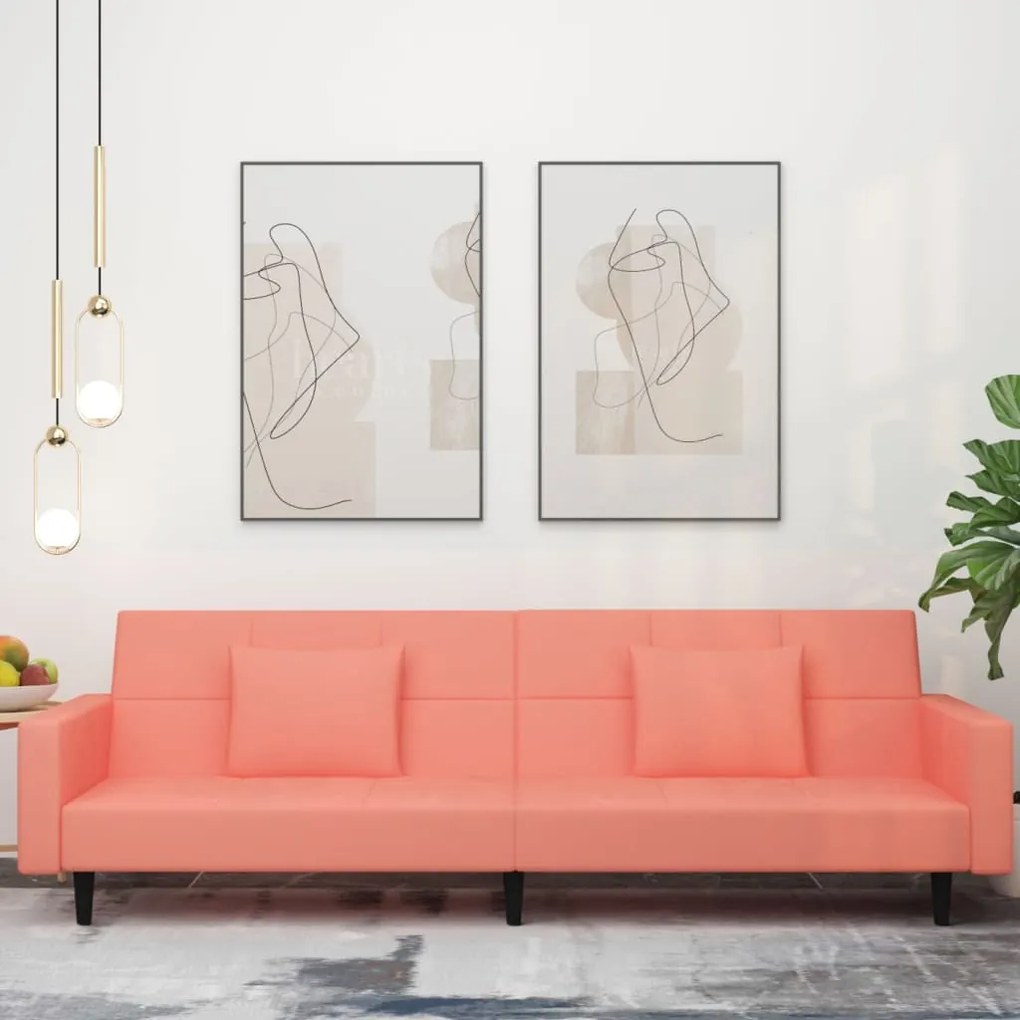 337455 vidaXL Sofá-cama 2 lugares com duas almofadas veludo rosa