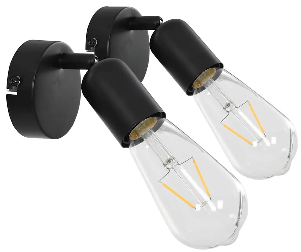 Holofotes 2 pcs lâmpadas de incand. 2 W preto E27