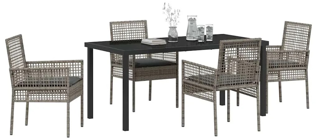 Conjunto de Jantar de 5 Peças com Almofadas Cinza Rattan PE