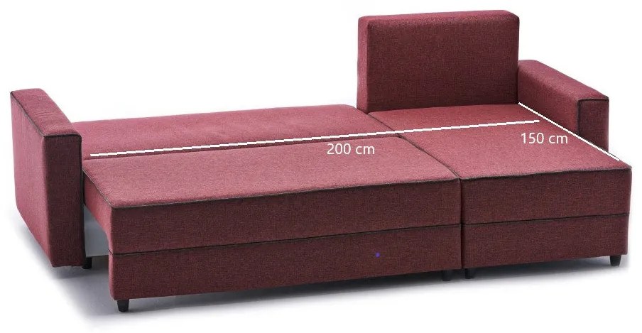Sofá-Cama de Canto Ece – Vermelho Claret – 242 cm x 88 cm x 90 cm