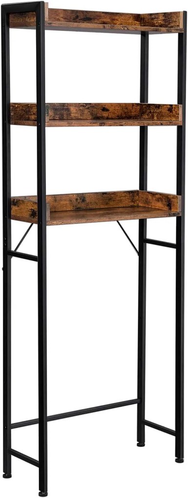 Vasagle BTS002B01V1 Prateleira para banheiro Prateleira para máquina de lavar com 3 prateleiras abertas Economia de espaço Resistente Fácil montagem Design industrial Vintage Marrom Preto