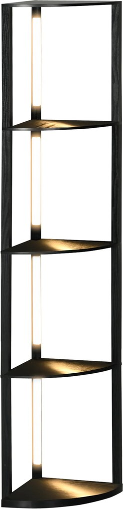 Candeeiro de pé com prateleiras de canto de 4 níveis, lâmpada LED com regulador de intensidade, 41 x 29,5 x 163,5 cm, preto