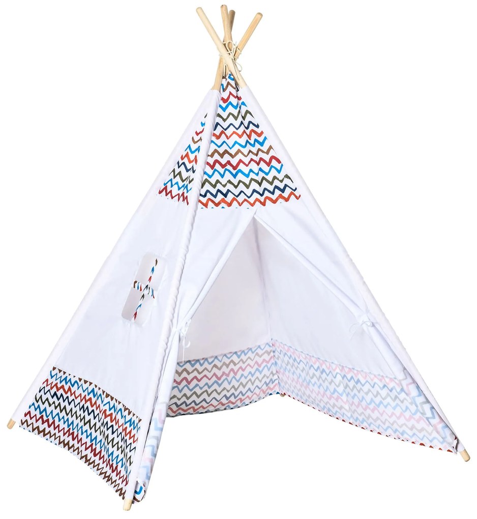 HOMCOM Tenda Tipi Infantil Portátil de Madeira com Janela para Crianças +3 Anos 120x120x155cm Branco