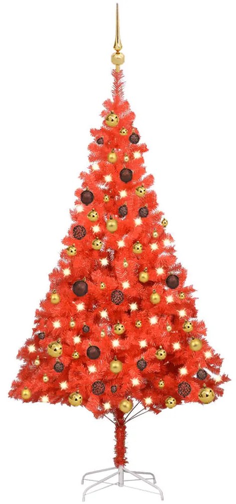 vidaXL Árvore Natal artificial pré-iluminada c/ bolas PVC vermelho