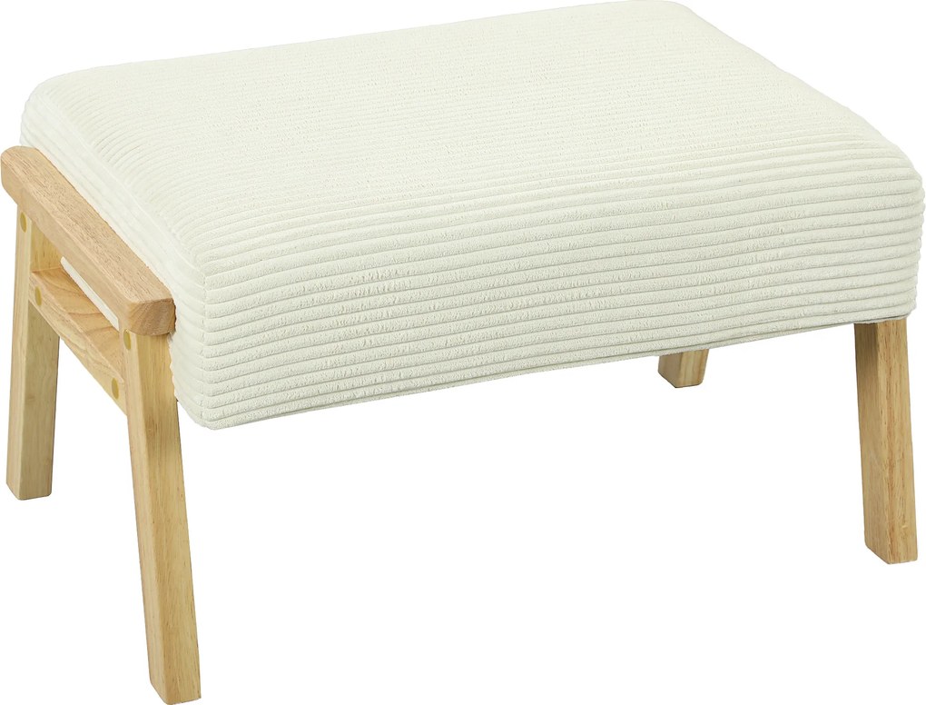 HOMCOM Pufe com assento macio, pernas de madeira, descanso para os pés com veludo cotelê, Creme branco | Aosom Portugal