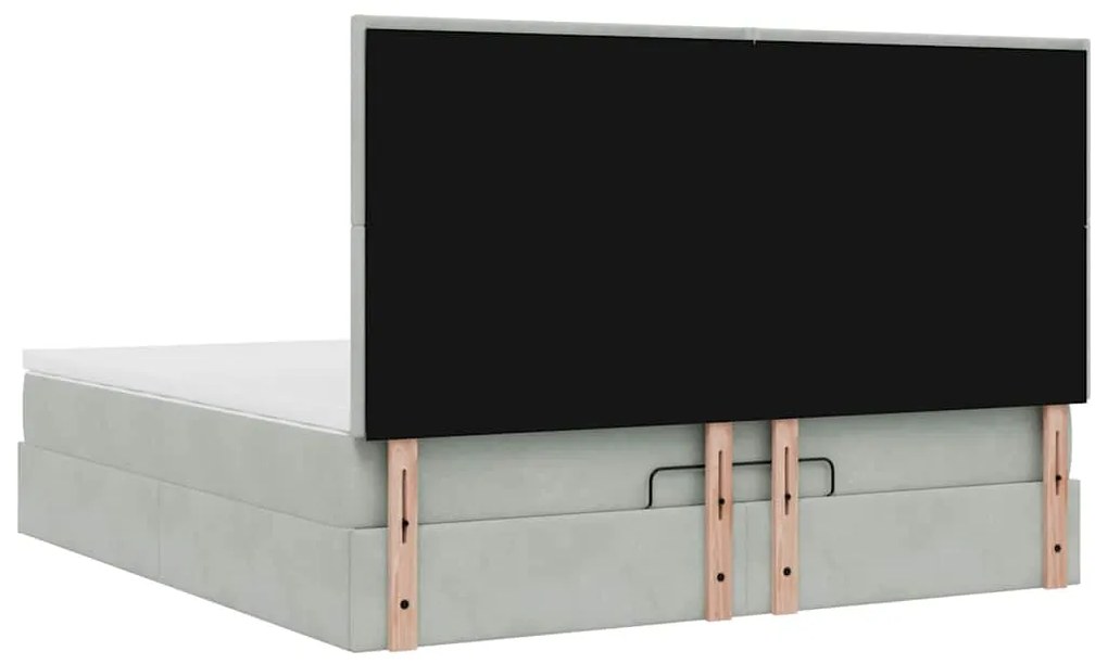 Estrutura cama otomana colchões 160x200cm veludo cinzento claro