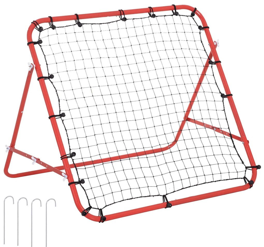 HOMCOM Rede Rebote Treino Metal Ângulo Ajustável Cordas Elásticas Alta Qualidade 96x80x96cm Design Vermelho