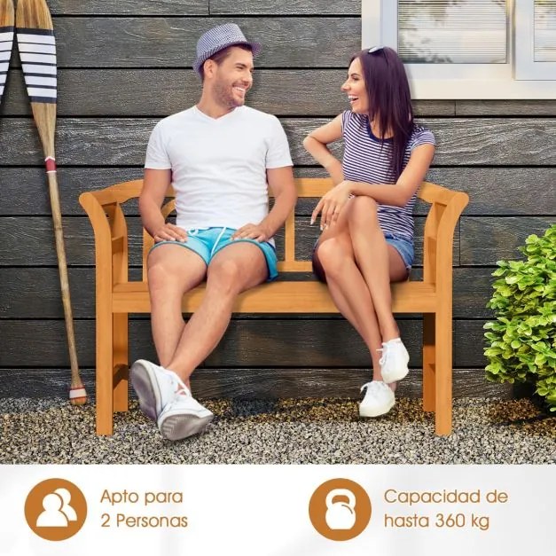 Banco jardim Exterior em Madeira de Acácia 118 x 50 x 78,5 cm para 2 Pessoas com Encosto e Apoios de Braços Circulares Capacidade 360 kg para Varanda,