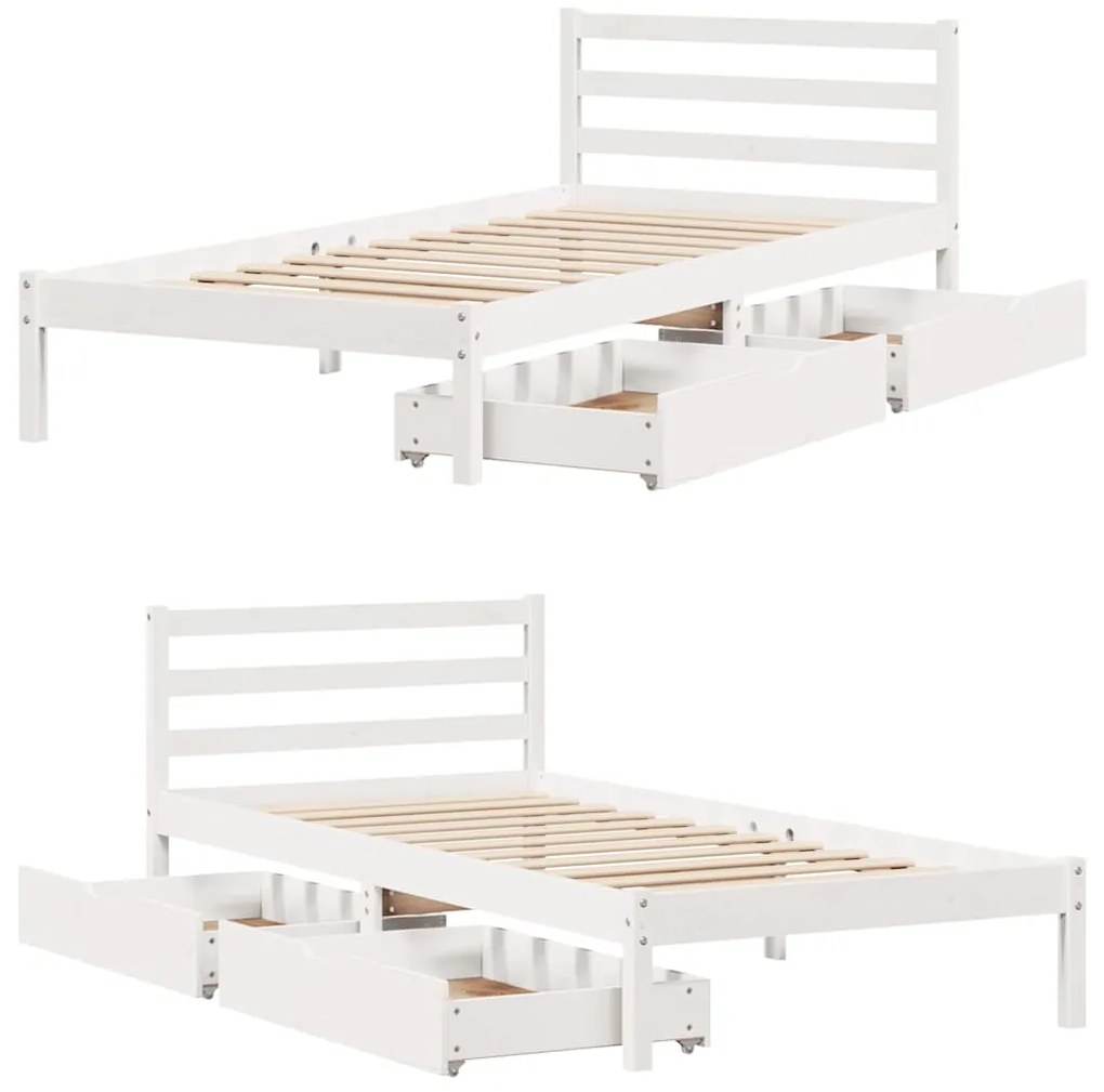 Cama sem colchão 100x200 cm madeira de pinho maciça branco