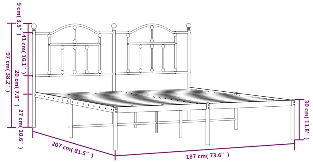 Estrutura de cama em metal com cabeceira 180x200 cm preto