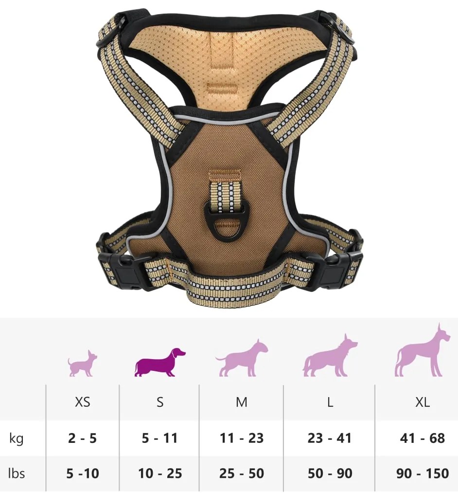 Peitoral para cães com faixas refletoras ajustável S castanho