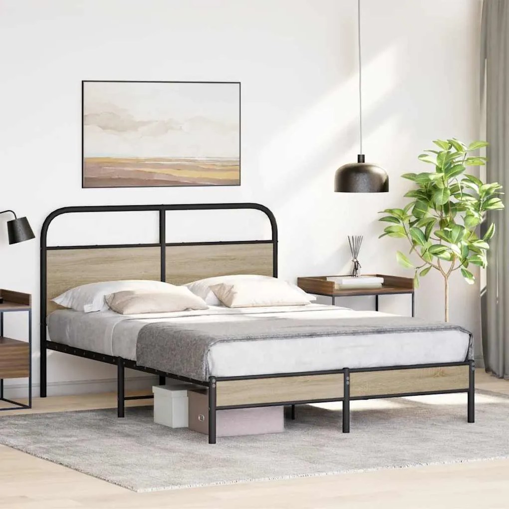 Estrutura de cama s/ colchão derivados madeira carvalho fumado