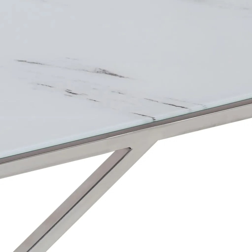 Mesa de centro aço inoxidável e vidro temperado prateado