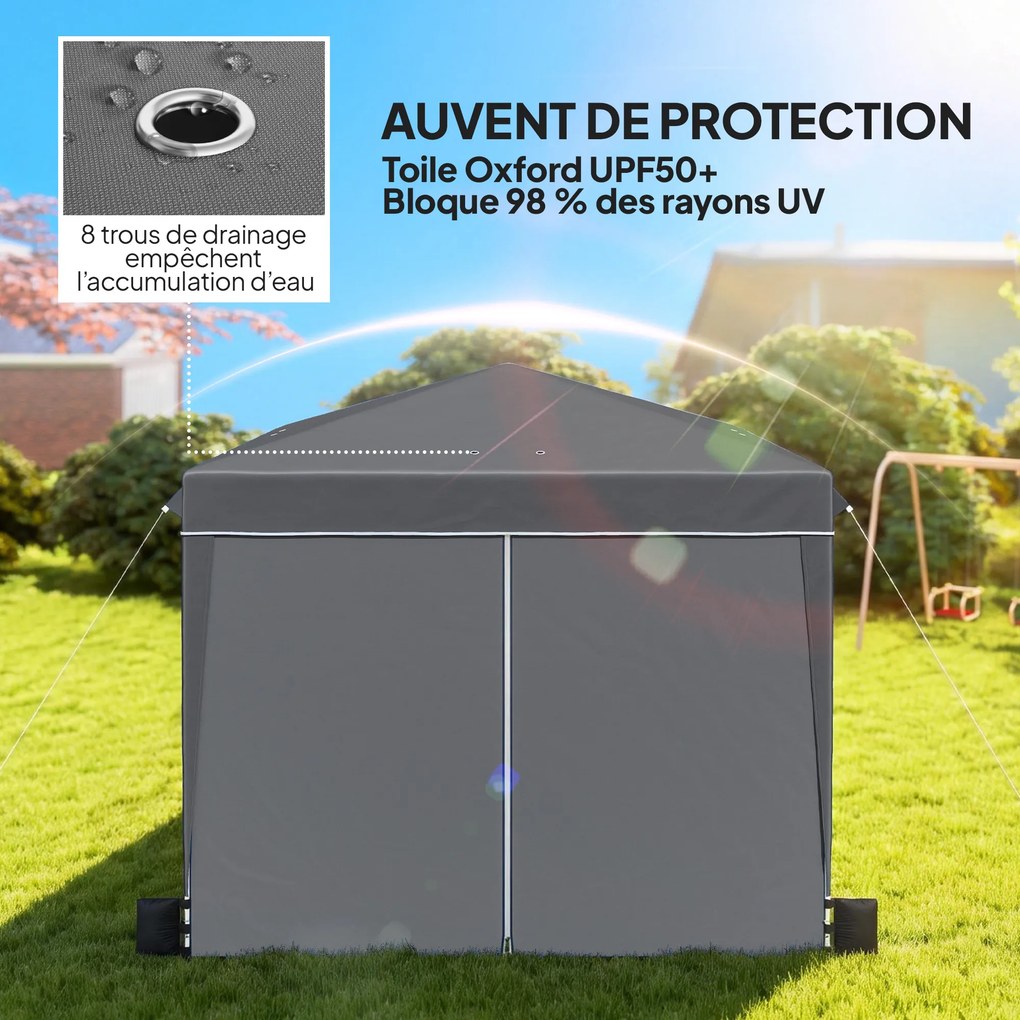 Tenda de jardim para exterior 3x3 m, tenda dobrável com paredes laterais, proteção UV 50+, saco de transporte, cinzento