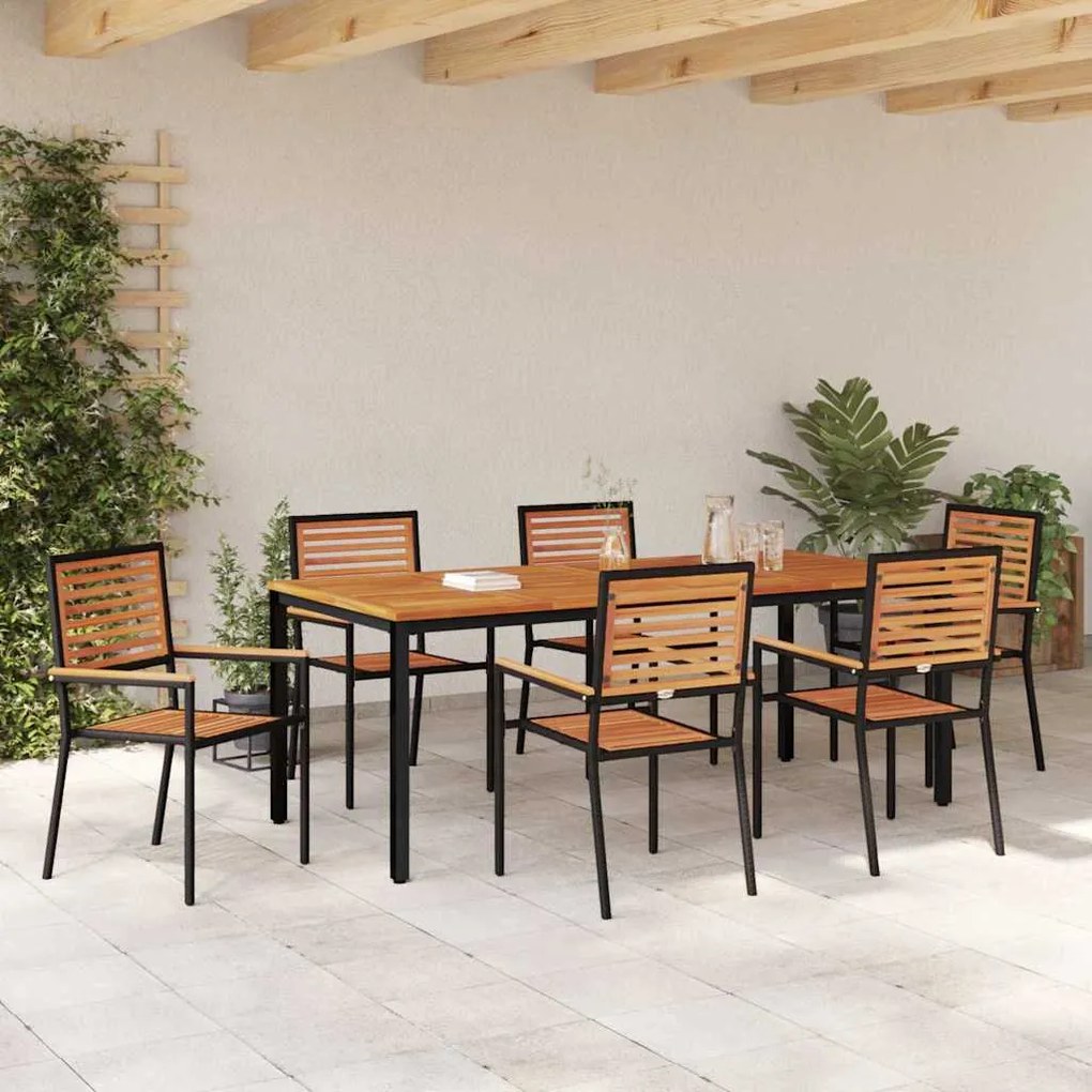 Conjunto de Jantar para Jardim vidaXL 7 Peças Preto Rattan Poliéster A