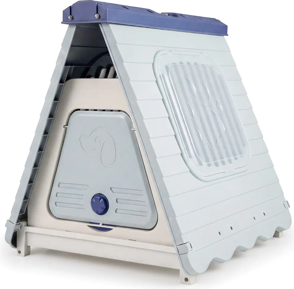 Casota para caes dobrável de plástico impermeável para cães 72 x 60 x 68 cm, com porta com aba e fecho, janelas, portátil, para interior e exterior, p