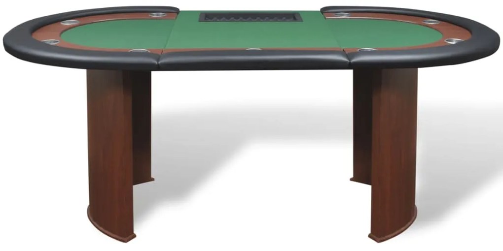 Mesa poker 10 jogadores c/ área crupiê e tabuleiro fichas verde