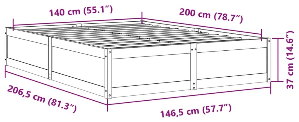 Estrutura de cama 140x200 cm madeira pinho maciça castanho cera