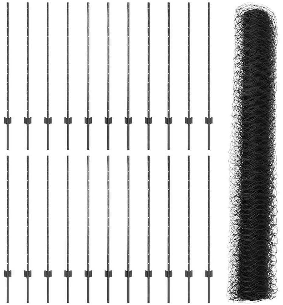 Postes de Cerca vidaXL 22 pcs U-Channel Cinza 120 cm Aço