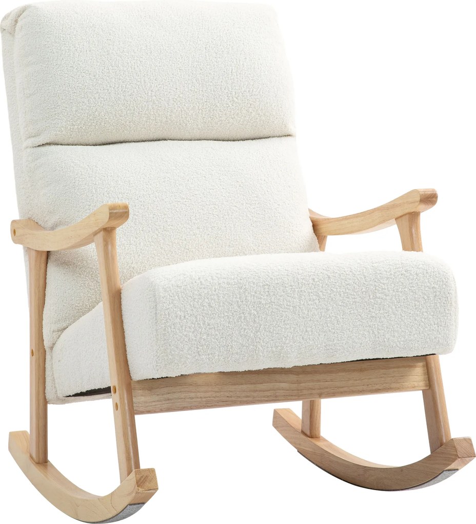 Poltrona Baloiço Moderna em Borrego com Apoio para os Braços de Madeira de Faia Poltrona de Amamentação 65x90x98 cm Creme