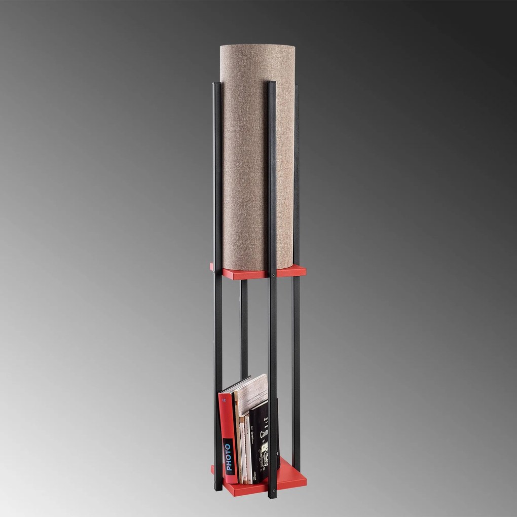 Candeeiro de Pé 7132 – Preto/Vermelho – 20 cm Diâmetro do Abajur, 64 c
