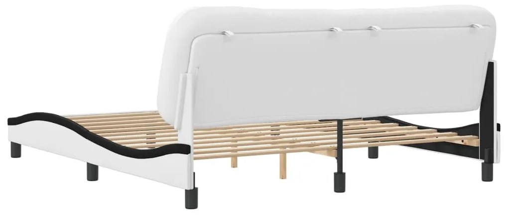 Estrutura de cama c/ cabeceira couro artificial branco e preto